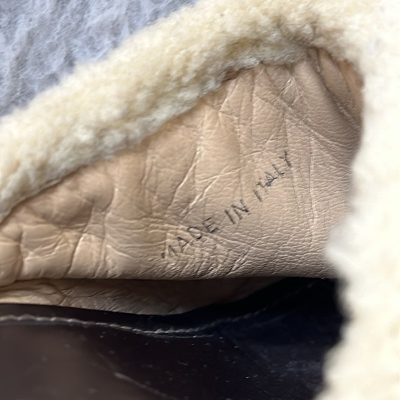 Coach Kacie vintage high heel clog mules shearling trim Made in Italy dark brown - Picture 10 of 10